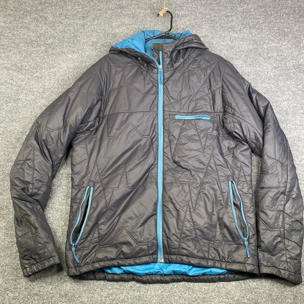 Stoic Mens Insulated Puffer Jacket Hooded Black Blue Zigzag Quilt Size Large